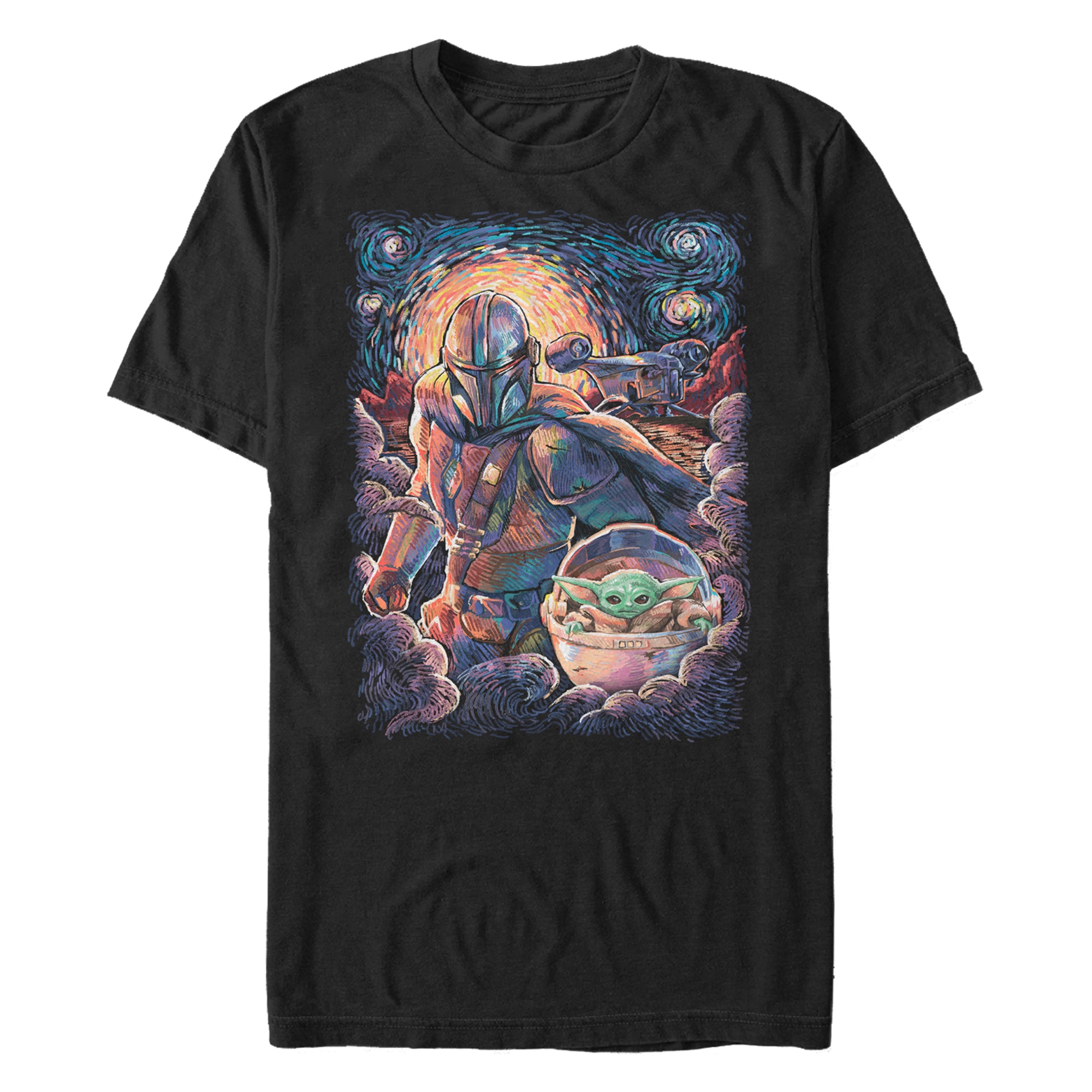 Men's Star Wars Mando Child Razor Painty Stars T-Shirt
